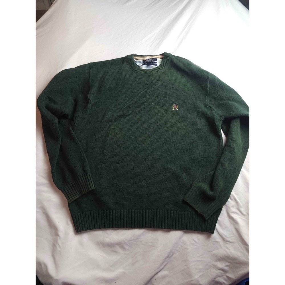 Tommy Hilfiger Sweater Mens Size XL Green Knit Crew Neck Pullover‎ Fisherman